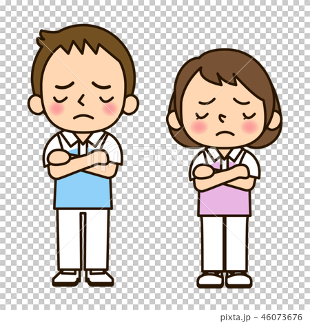 介護士男女 悩むのイラスト素材